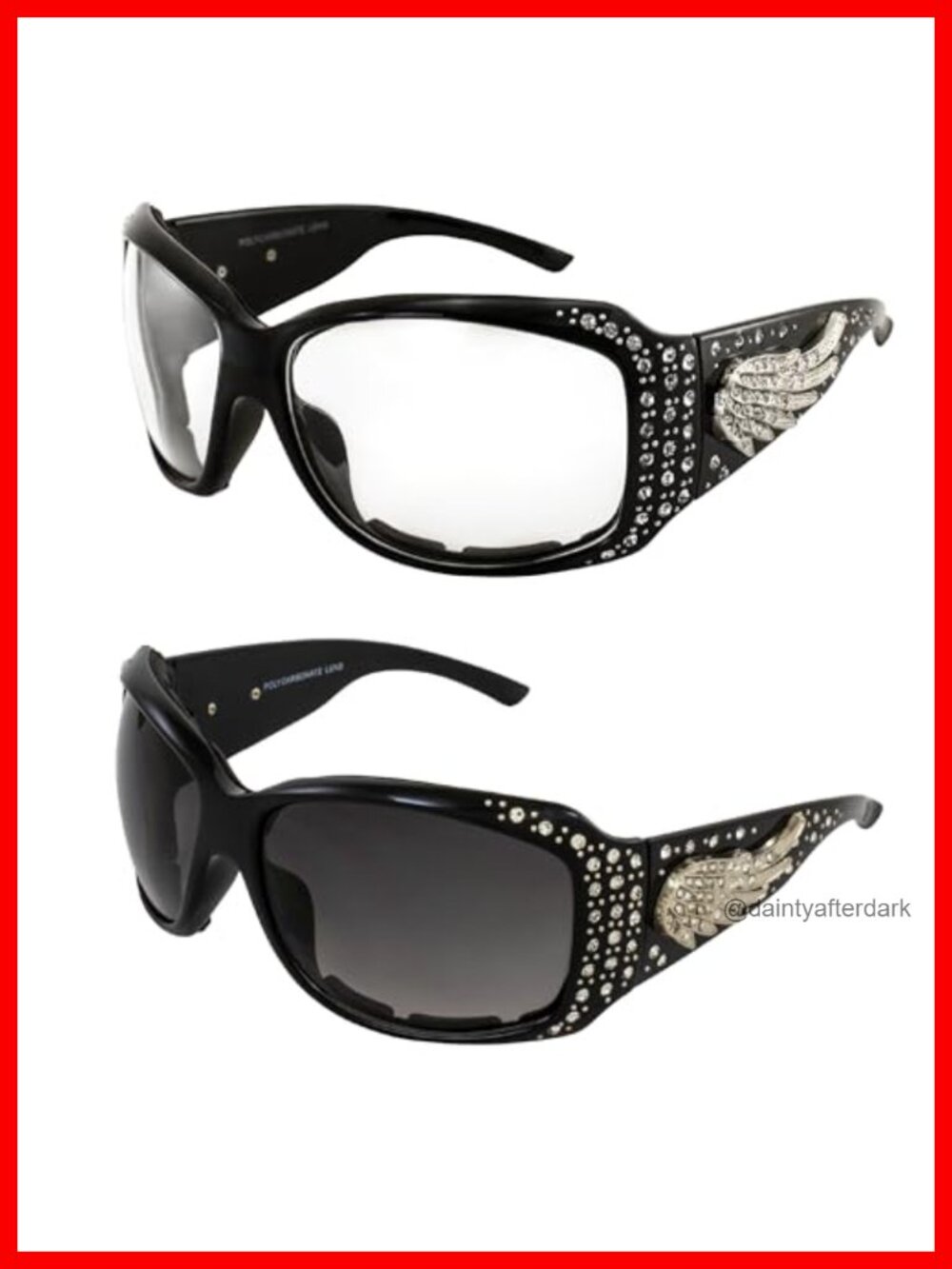 Oversized Rhinestone Wrap Sunglasses 2 Pack Padded Motorcycle Riding UV